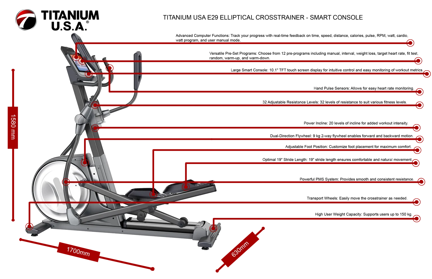TITANIUM USA E29 ELLIPTICAL CROSSTRAINER - SMART CONSOLE